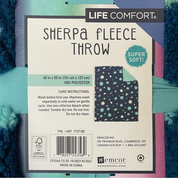 Life Comfort Blue Polka Dotted Sherpa Fleece Throw - Picture 5 of 11